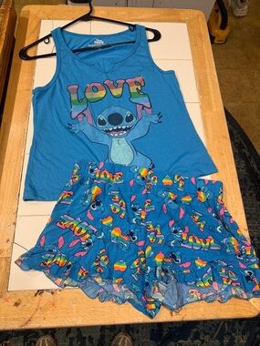 Pajama Set , Blue 'Love' Stitch Tank Top & Shorts